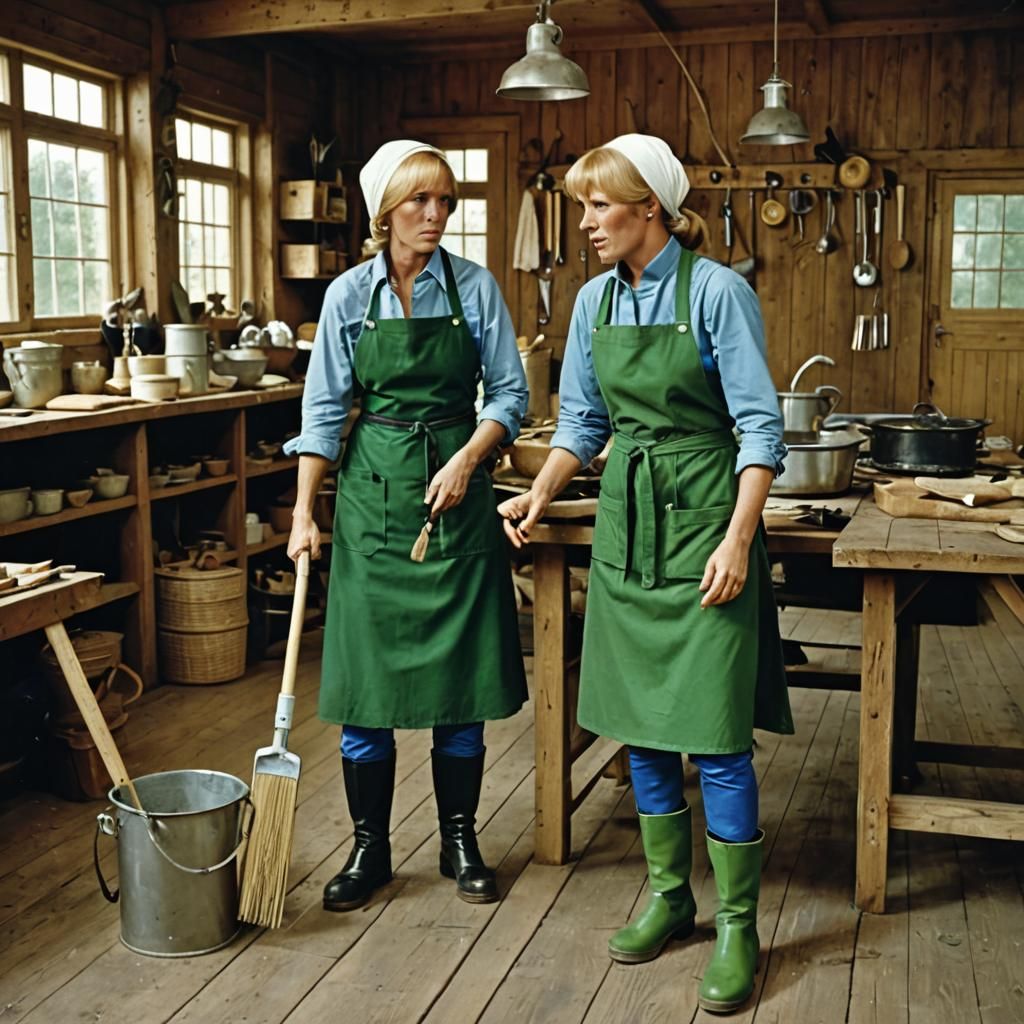 1970s Nordic Charwomen: A Cinematic Film Still