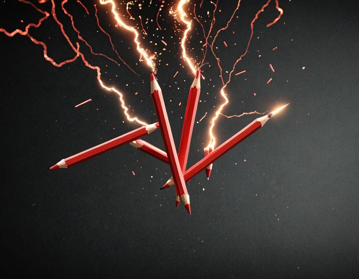 Red Pencils Floating with Explosive Magic