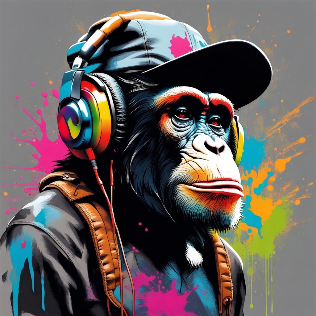 Chimp with Shades: Graffiti Street Art Portrait