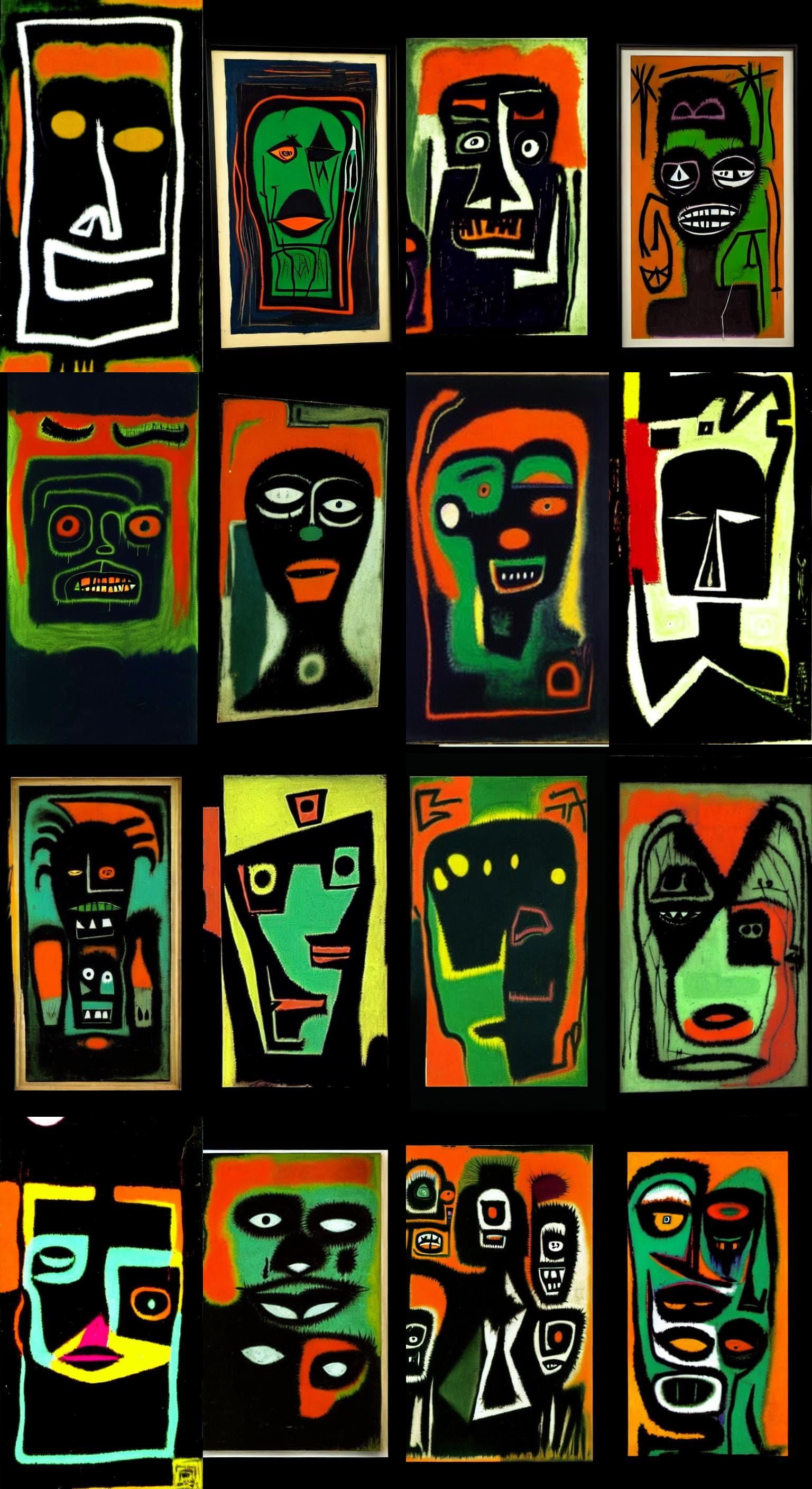 Wild Expressionistic Faces in Dark, Haunted Style