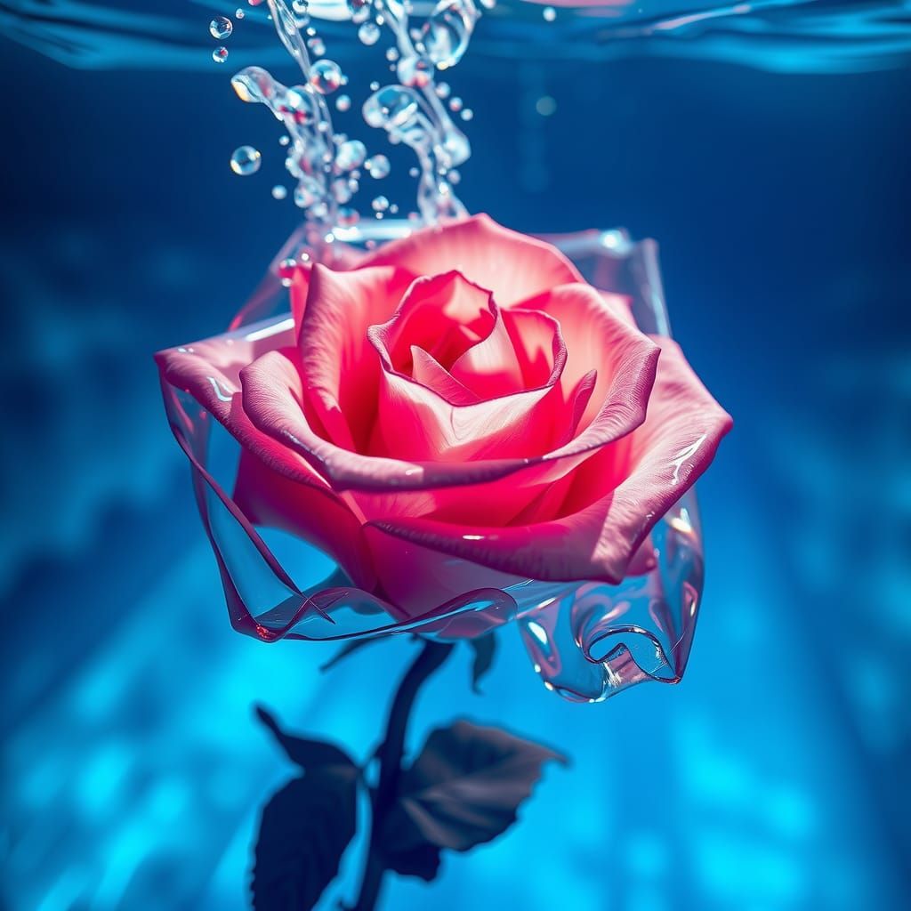 Transparent Rose Flowing with Blue Light