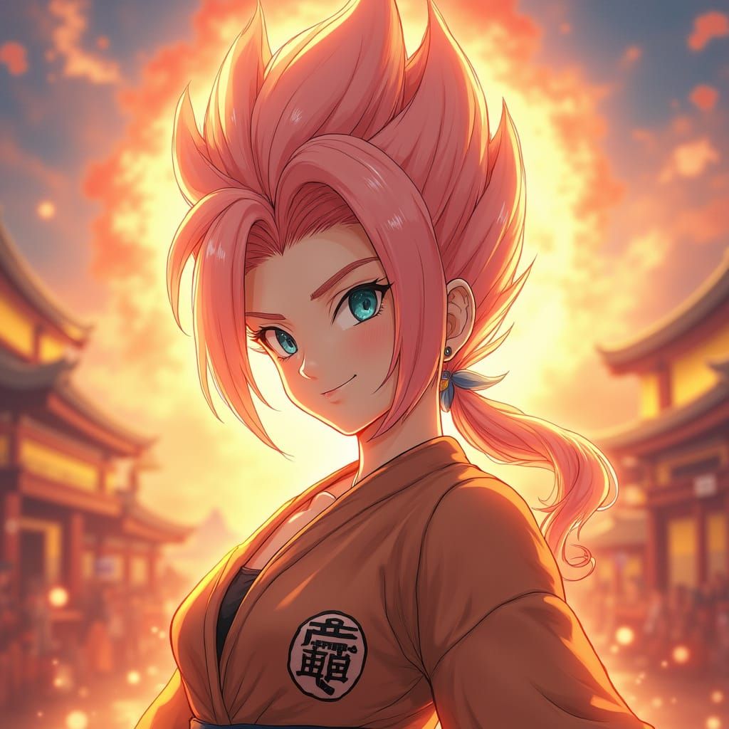 Feminine Super Saiyan in Vibrant Anime Style