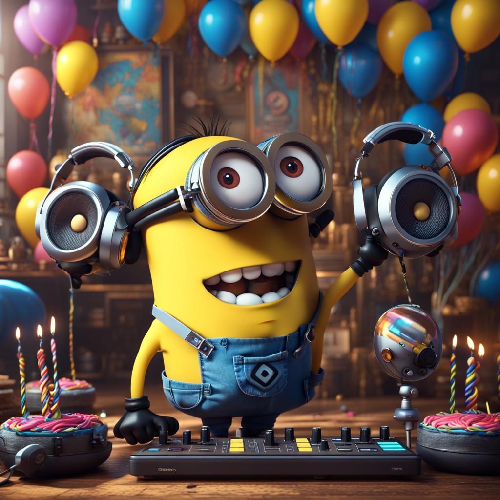 Minions Throw Birthday Party as Digital Painting
