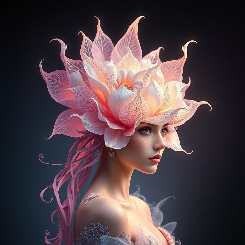 Ethereal Woman with Fantasy Flower, Art Nouveau Style