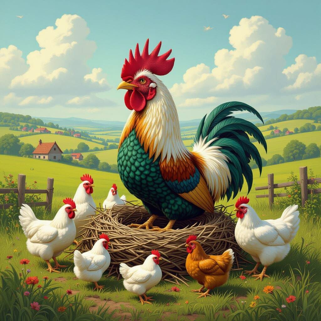 Cockatrice Nest on Rural Farm, Fantasy Art