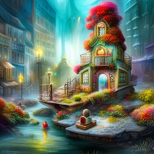 Miniature Fantasy Floating Wonderland in Polychromatic Style