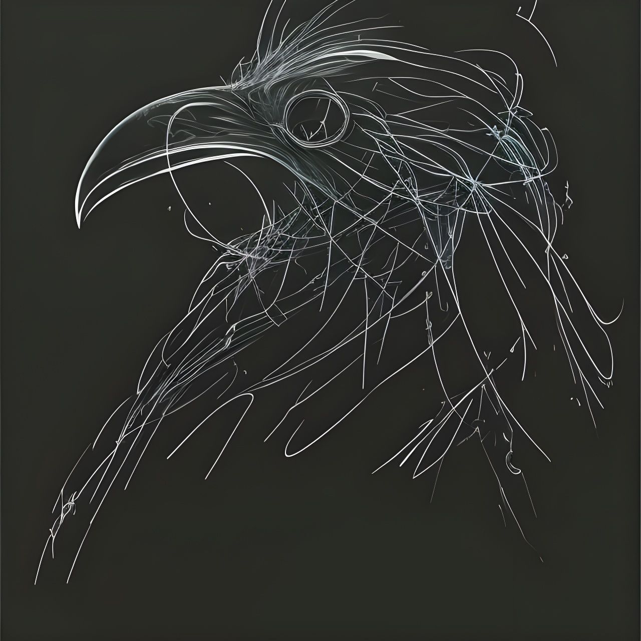 Neon Crow: Ethereal Bird Portrait in Gouache Style