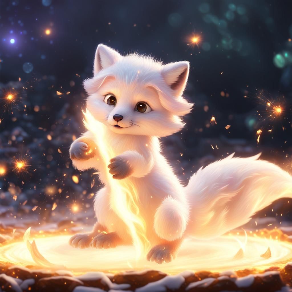 Adorable Fire Fox with Holy Aura, 3D Render