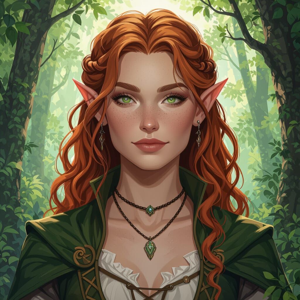 Female Half-Elf Rogue in Forest, Fantasy Concept Art