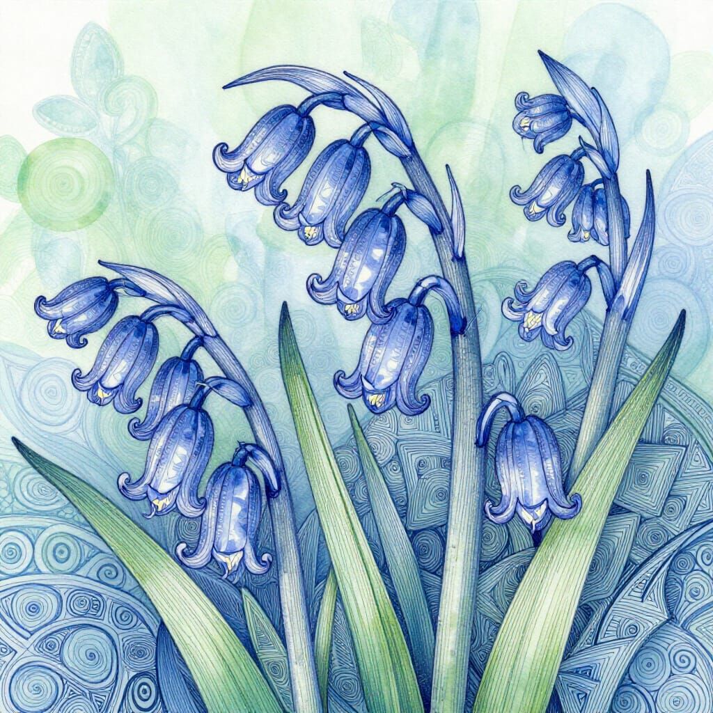 Intricate Bluebells in Zentangle Style