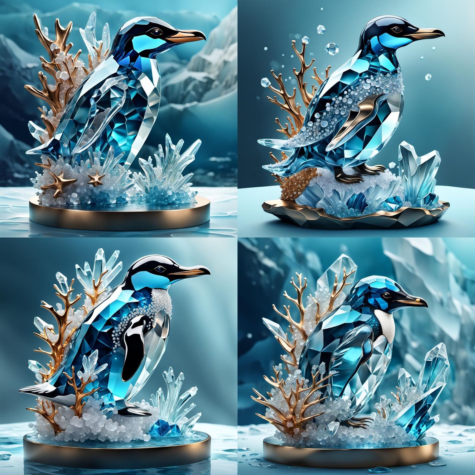 Crystalline Penguin on Crystal Ocean in Precisionist Style