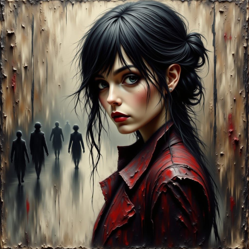 Parisian Woman in Rainy Impasto Painting