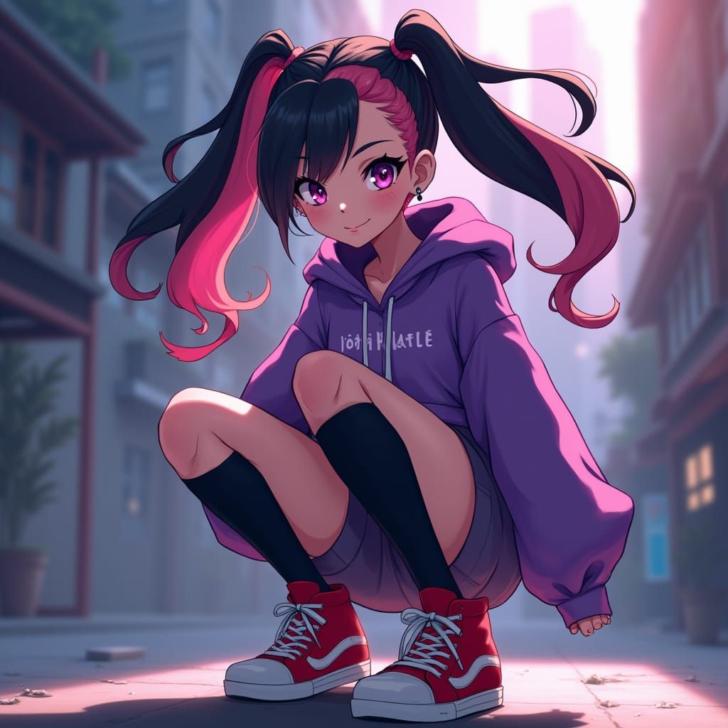 Anime Pokémon Trainer with Pink Hair in Manga Style