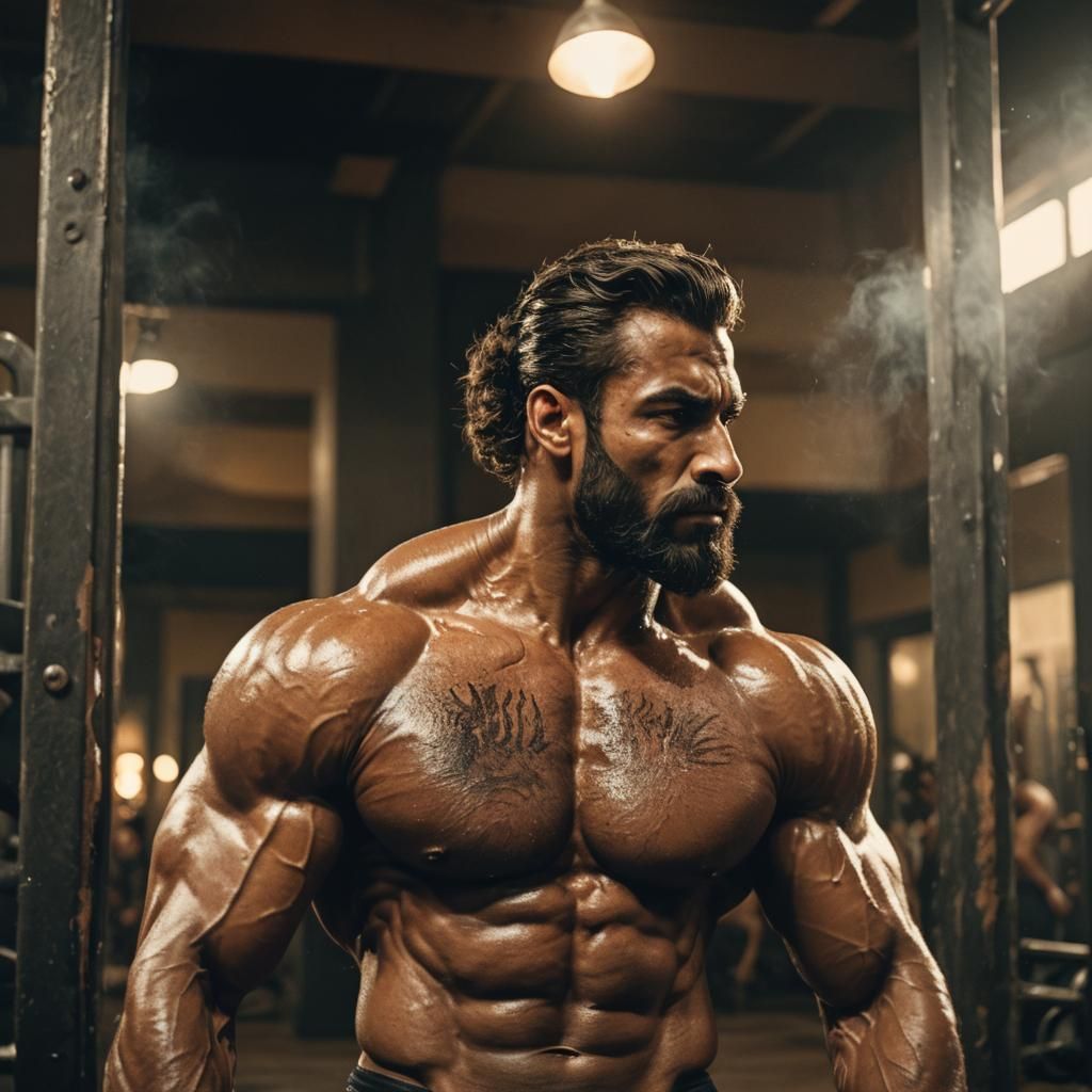 Alpha Male Bodybuilder in Smoky Gym
