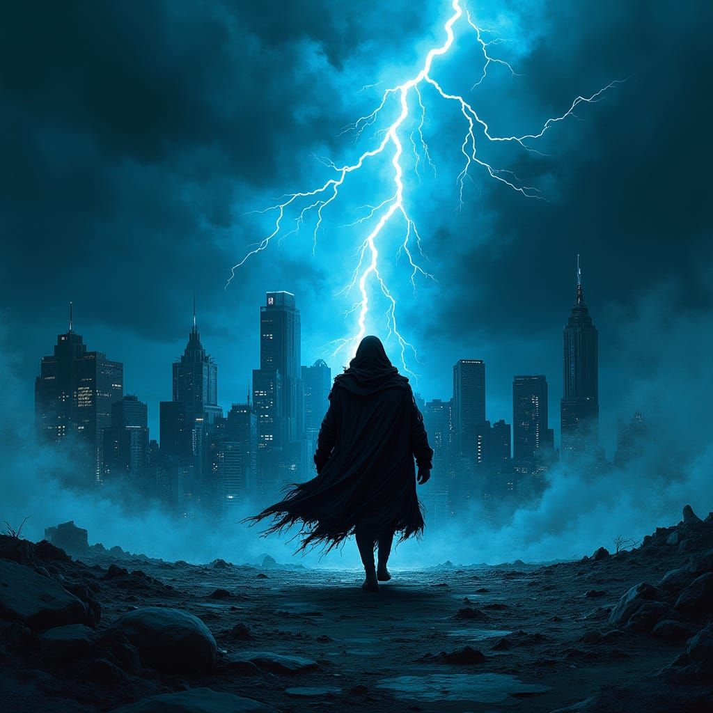 Noir Figure in Tempest: A Dramatic Monochrome Comic