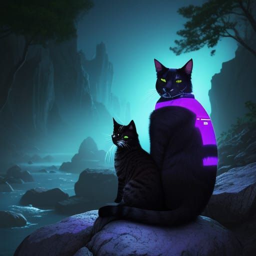 Glowing Mythical Siren Basks with Feline Companion