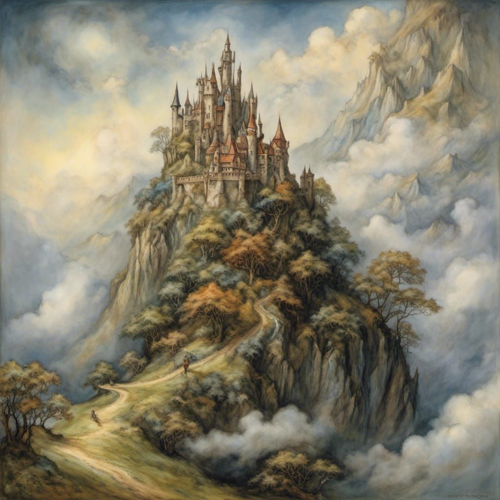 Fairytale Castle Above Clouds in Froud Style