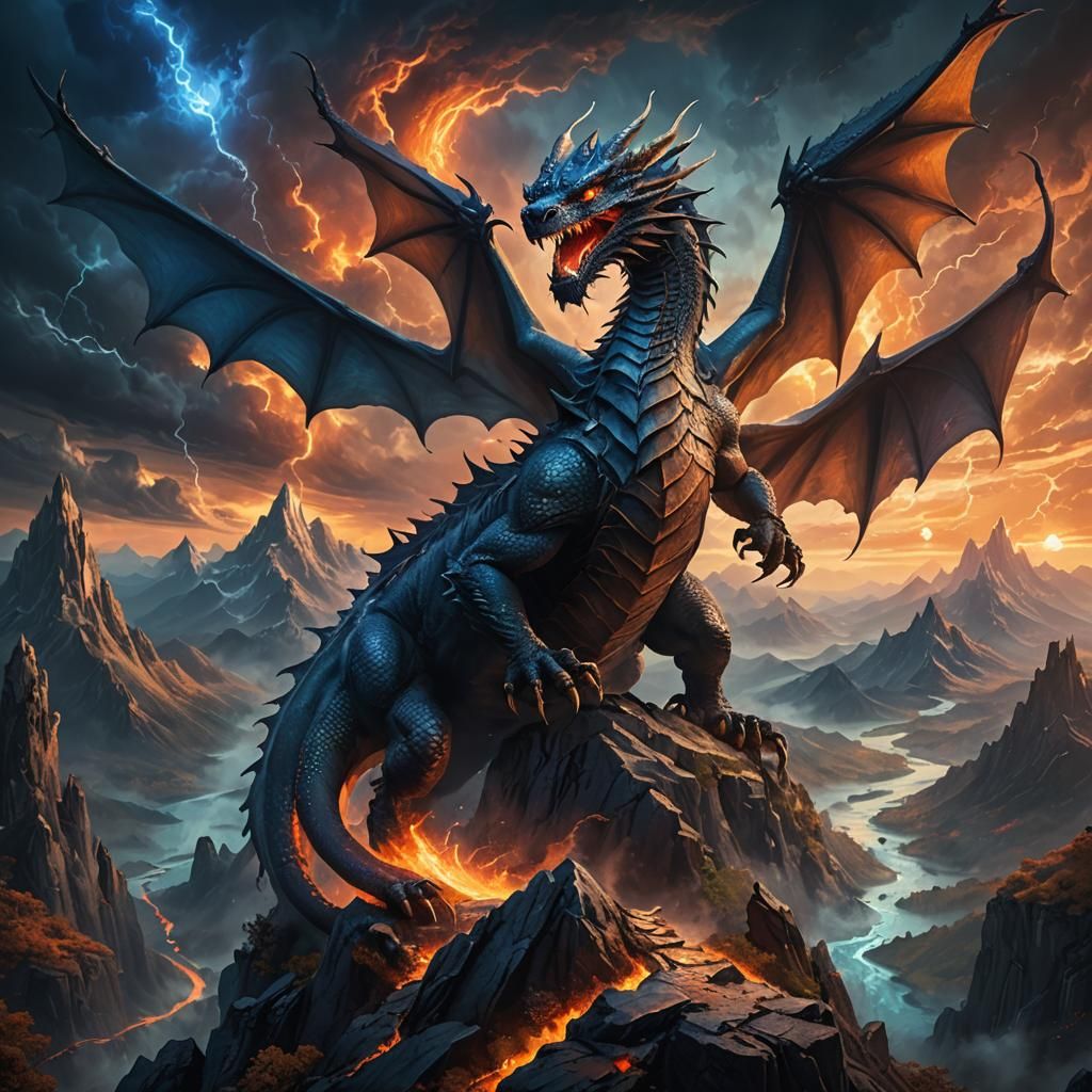 Dragon and Sorcerer on Mystical Mountain