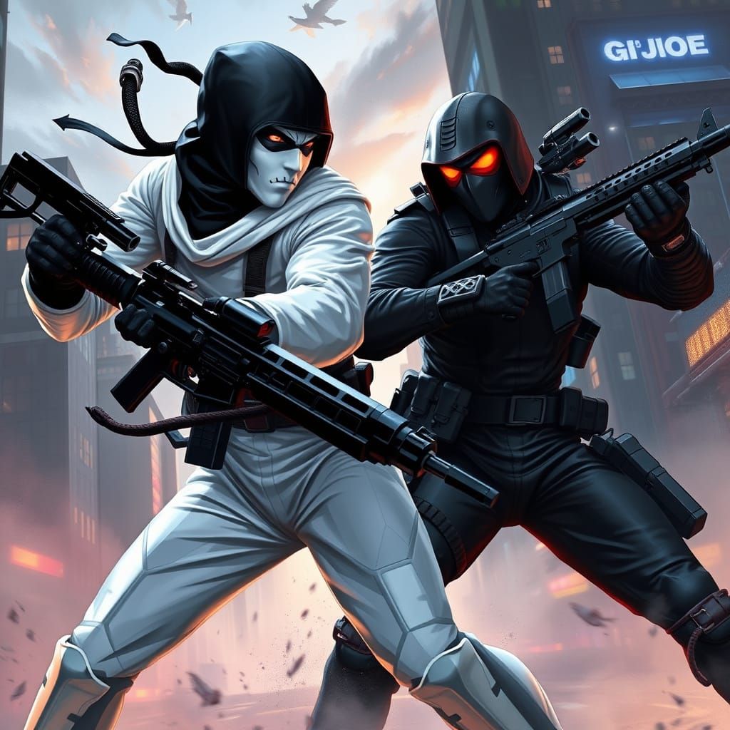 Ninja Commando Showdown in a Neon Cityscape