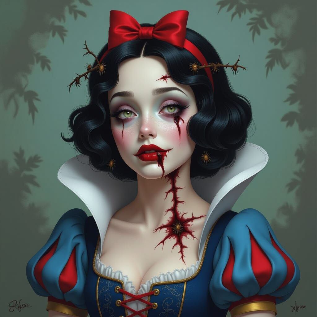 Nightmarish Snow White: Grotesque Hyperrealistic Digital Pai...