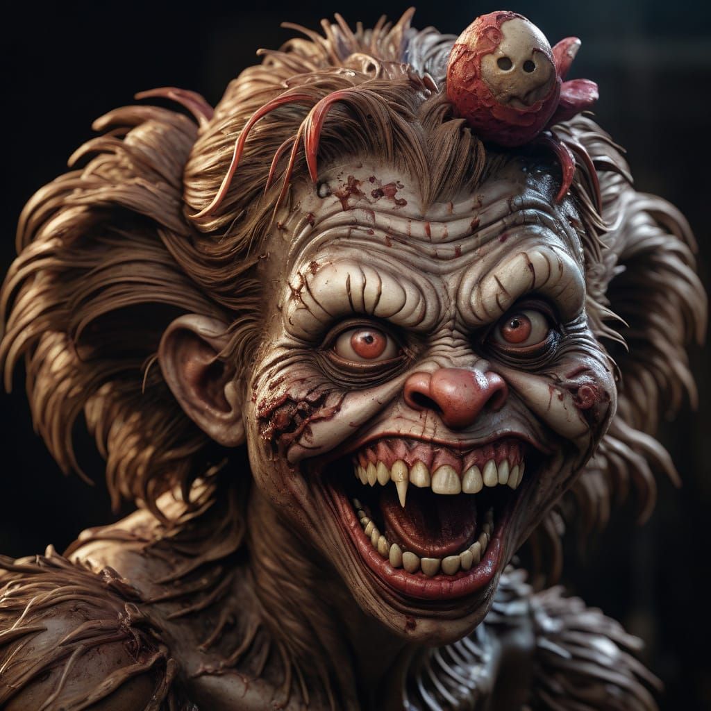 Hyperrealistic Chocolate Zombie Monkey Clown Sculpture