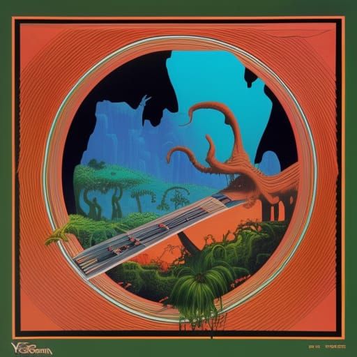 Vinyl album cover, Roger Dean style tribute