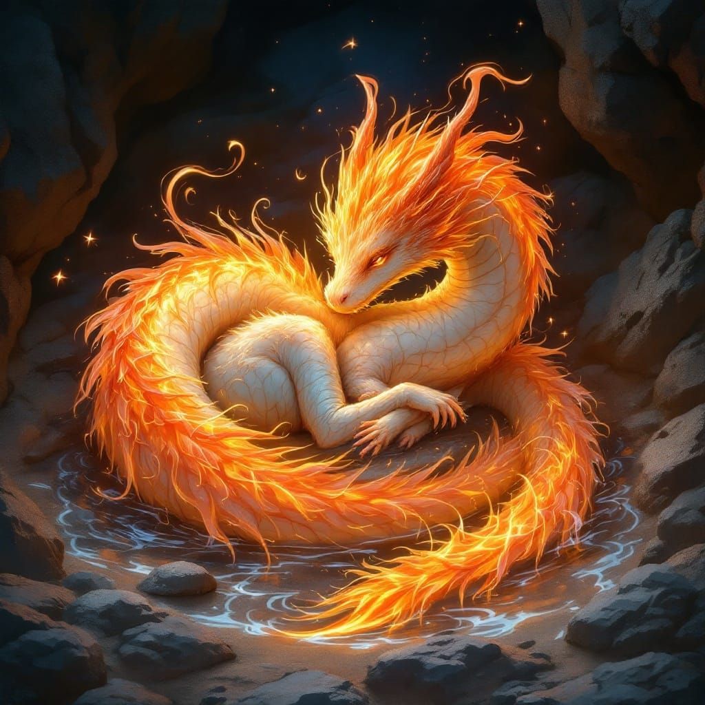 Fiery Baby Dragon and Water Elemental: Digital Painting
