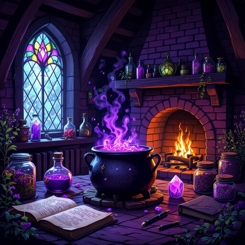 Dark Witch's Cottage with Potions and Spells