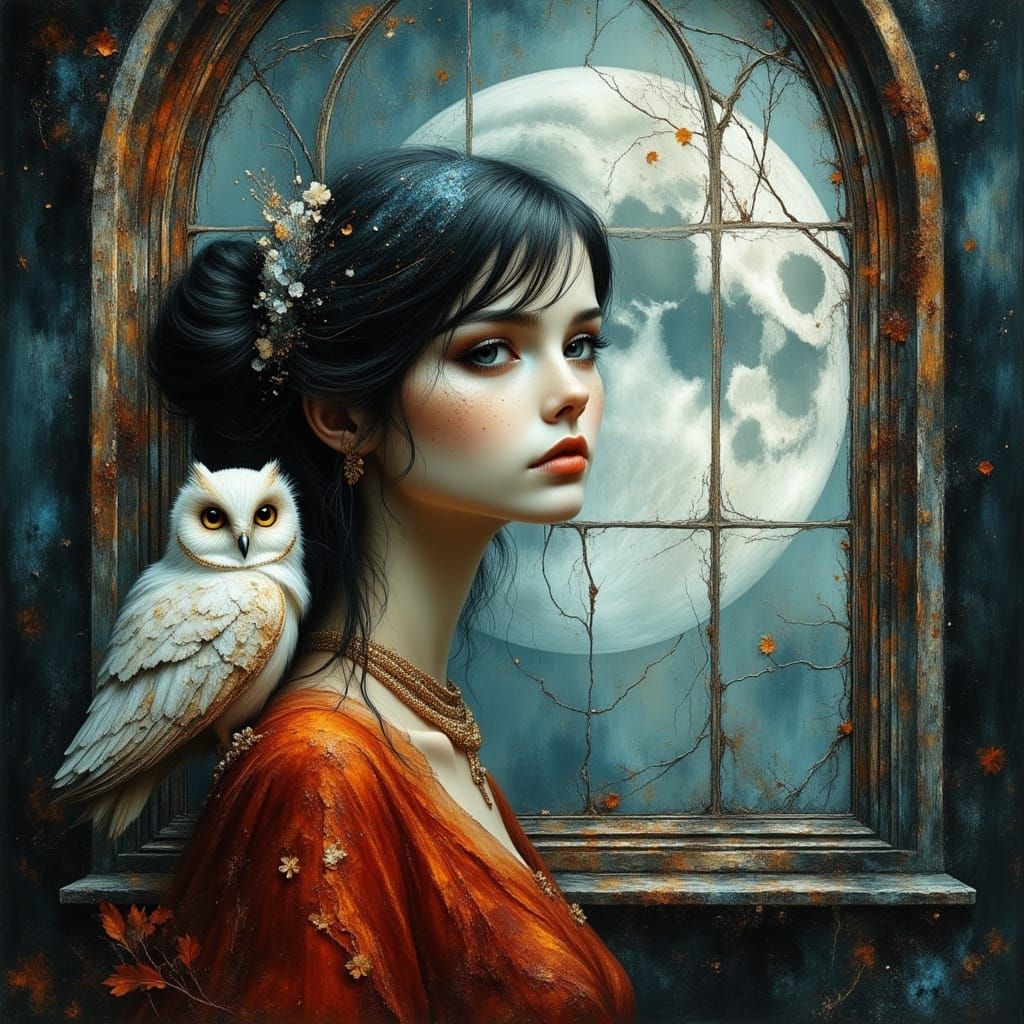 Porcelain Woman Gazing at Moon, in Burton Style