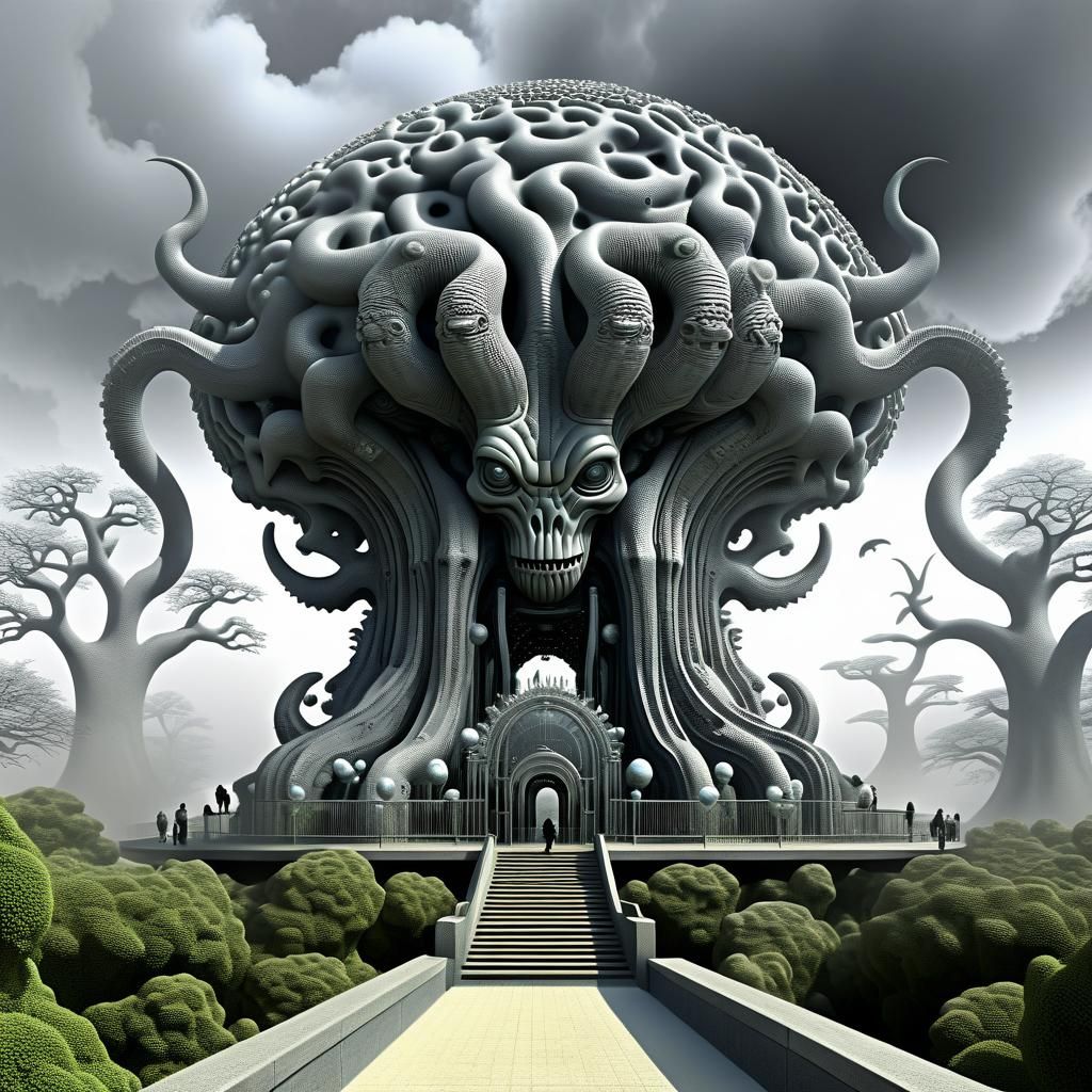 Surreal Steel Zoo with Alien Demons