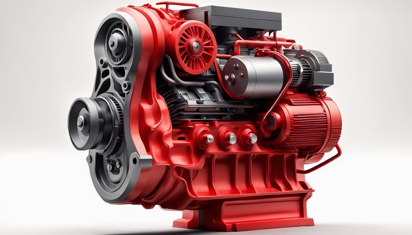 Giant Car Motor Block in Smoke: Hypermodern 3D