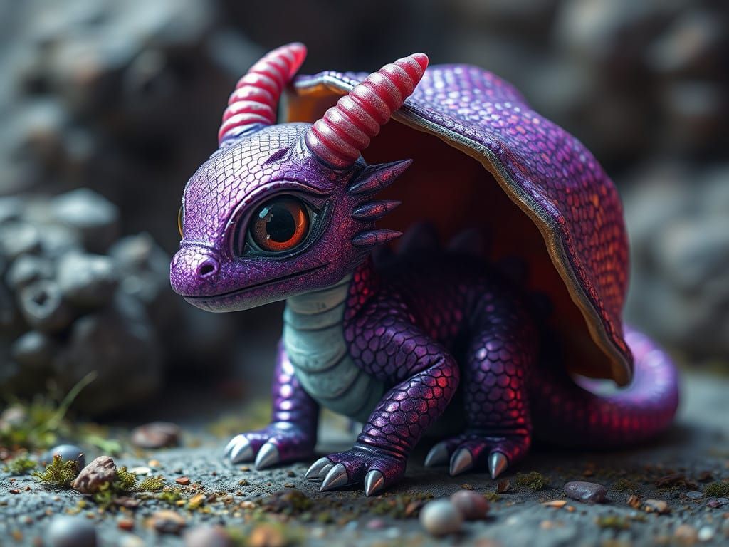 Emerging Baby Dragon in Vibrant Purple and Scaly Hues