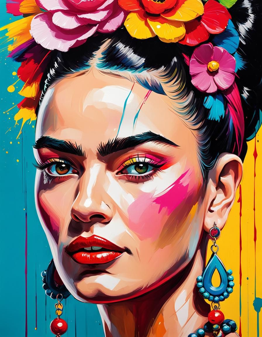 Colorful Pin-Up with Bold Makeup in Expressionist Style