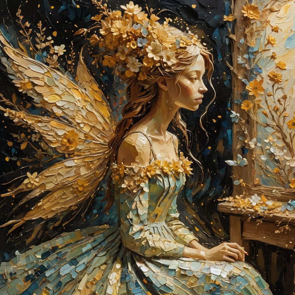 Girl in Floral Wonderland: Van Gogh-Inspired Art