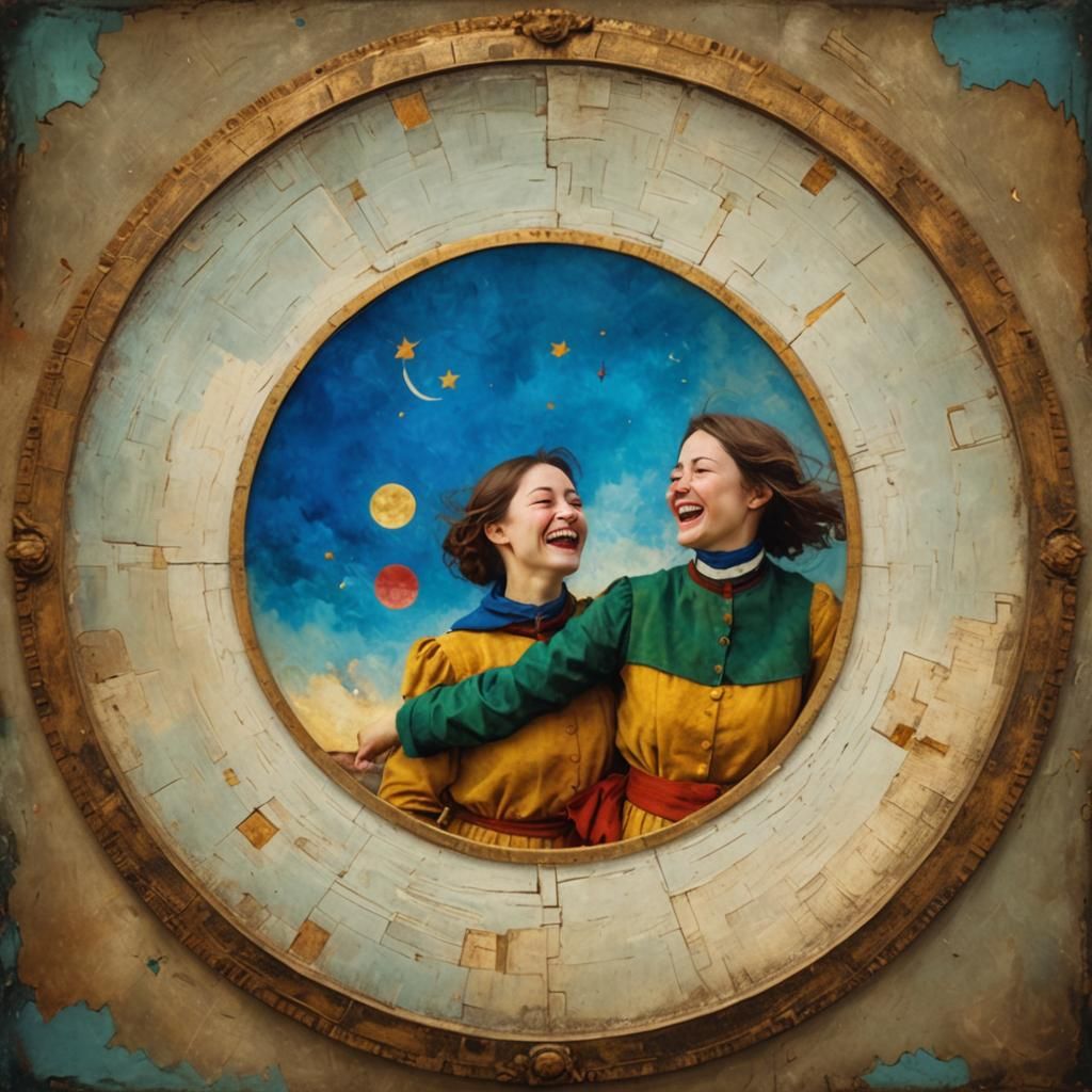 Two Laughing Sisters in Hyperrealistic 3D Render