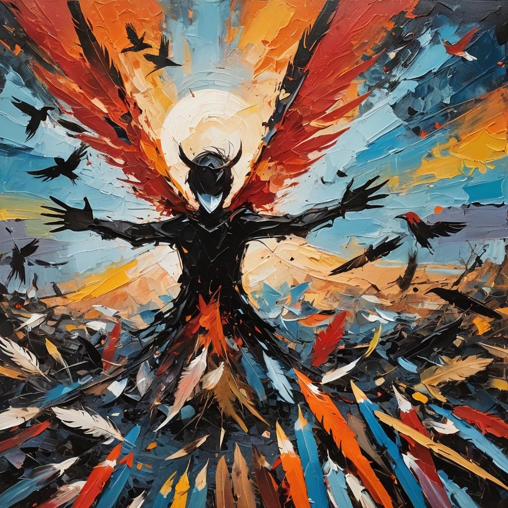 Broken Wings in Moonlit Landscape: Abstract Expressionism