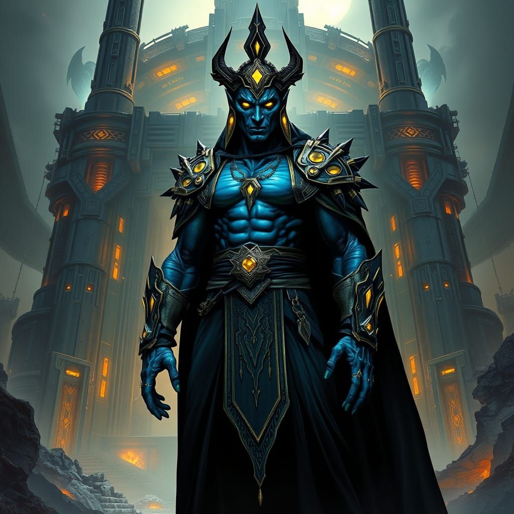 Regal Rakatan Master of Nexus Theta-9 in Dark, Gritty Cyberp...