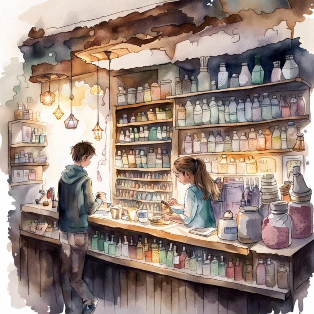 Charming Watercolor Magic Shop Interior