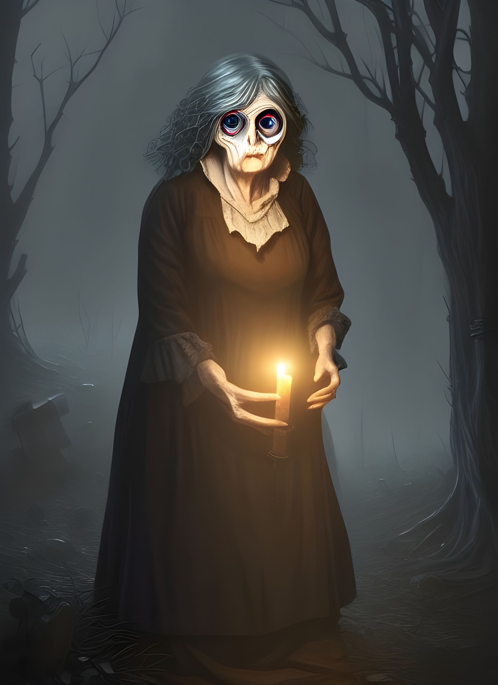 Sinister Hag in Graveyard Digital Painting