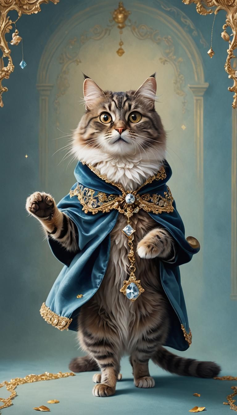 Cat Portrait with Mouse in High-Fantasy Style