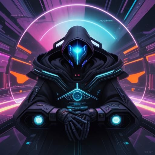 Nomad and Dimensional Door in Neon Noir Sci-Fi