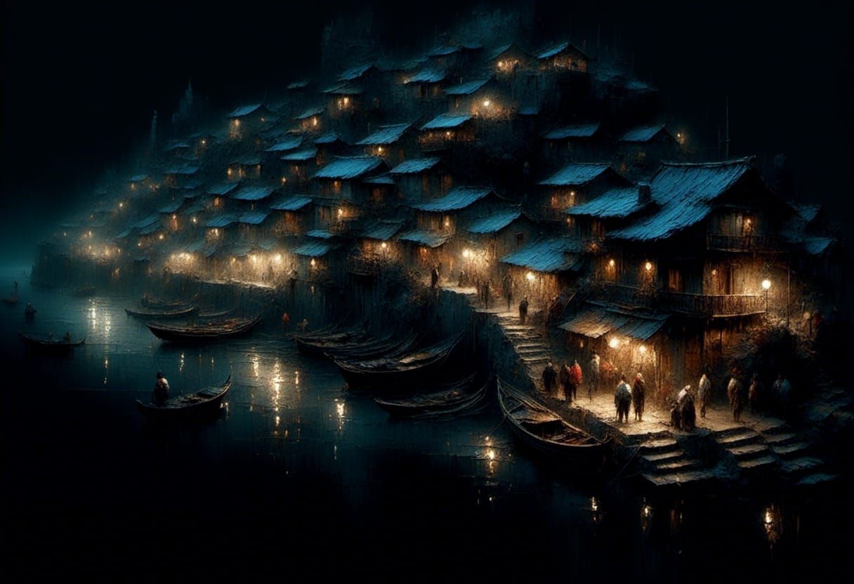 Lantarn Lit Fishing Village Inspired by Guweiz