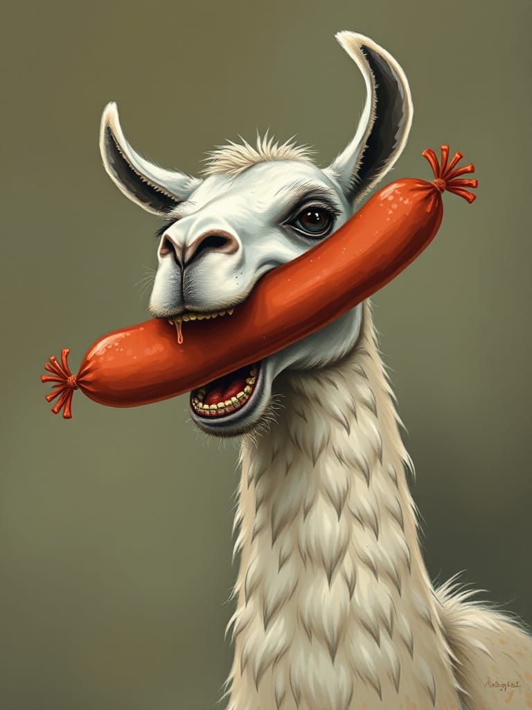 Grotesque Llama Eating Sausage in Guatemala