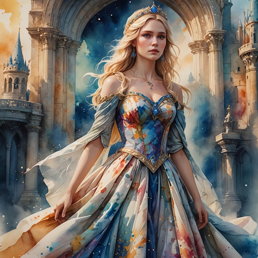 Watercolor Goddess in a Fantasy Landscape