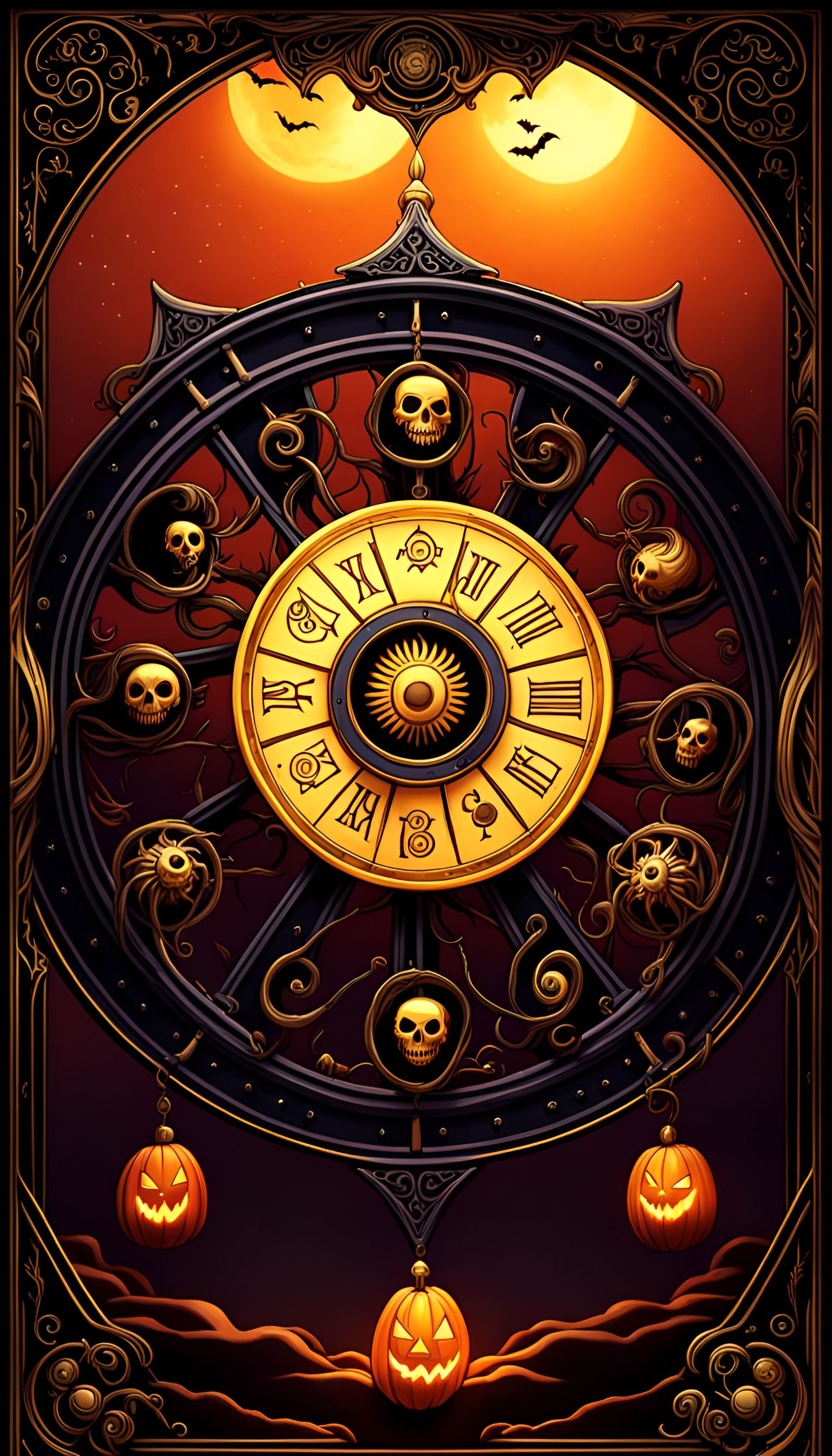 Eldritch Wheel of Fortune Tarot Card with Anime Faces