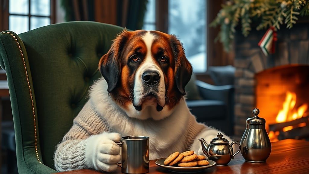 Saint Bernard in Cozy Mountain Lodge Setting