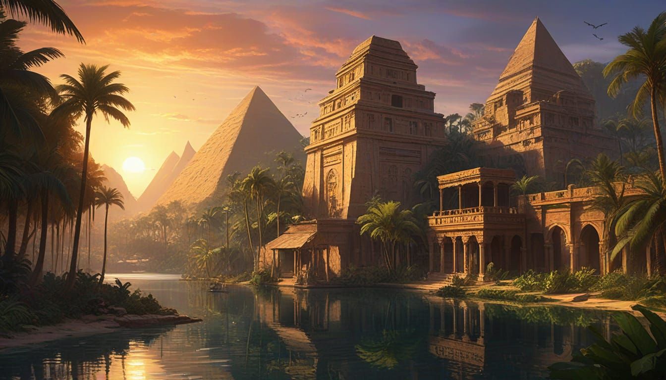 Ancient Egyptian Cityscape Unfolds at Sunset