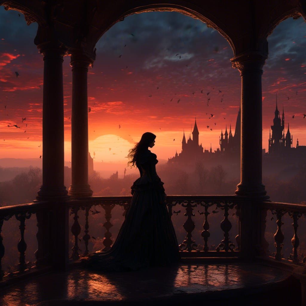 Troubadour's Sunset Serenade: Dark Fantasy Concept Art