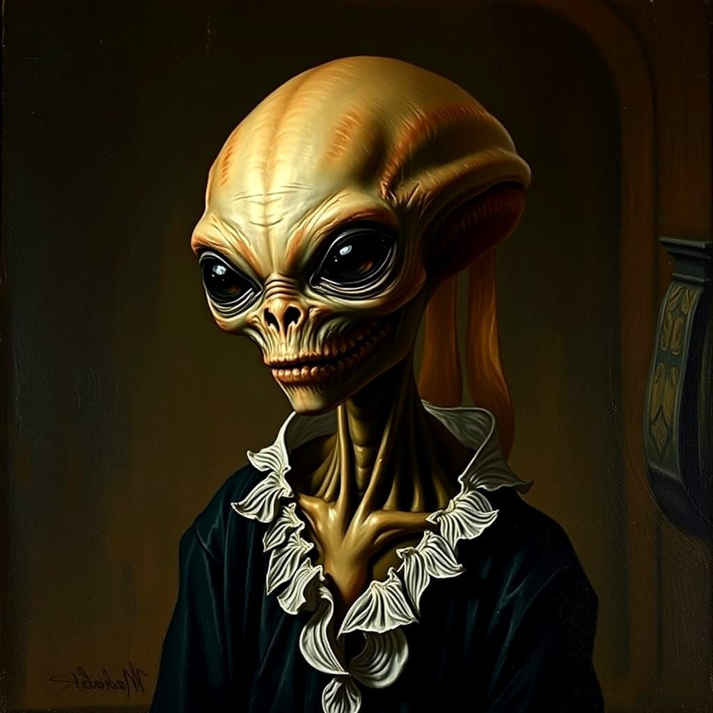 Alien in Old Dutch School Style Oil Painting