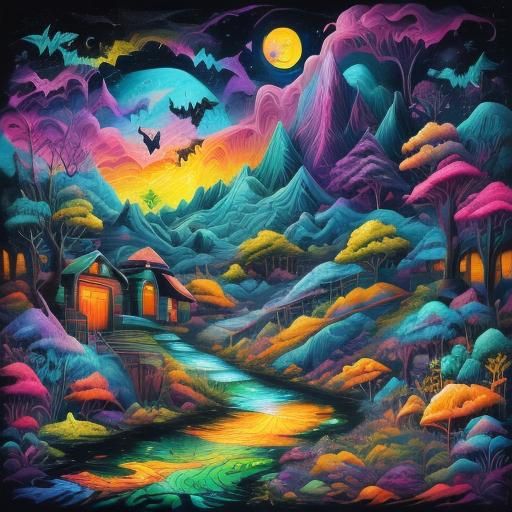 Luminous Night Road: Neo-Impressionist Expressionist Oil Pai...